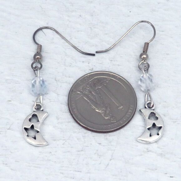 Handmade Silver Toned Crescent Moon Dangle Earrings, Moon Lover Gift for Women - Picture 6 of 8